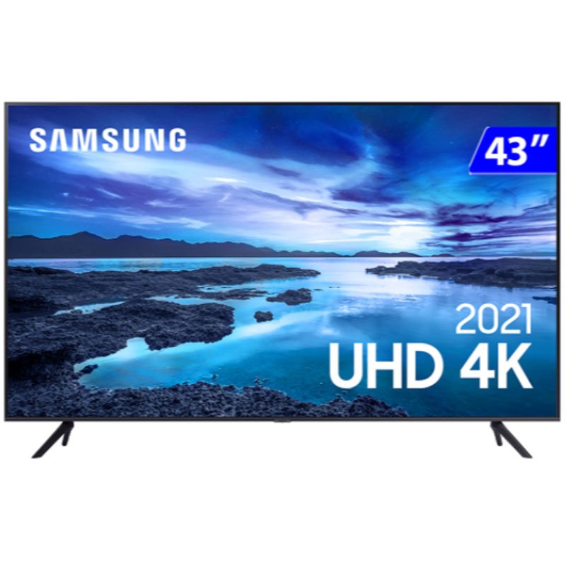 Smart TV Samsung 43 UHD 4K UN43AU7700GXZD Processador Crystal 4K Tela sem limites Alexa built in Controle Unico