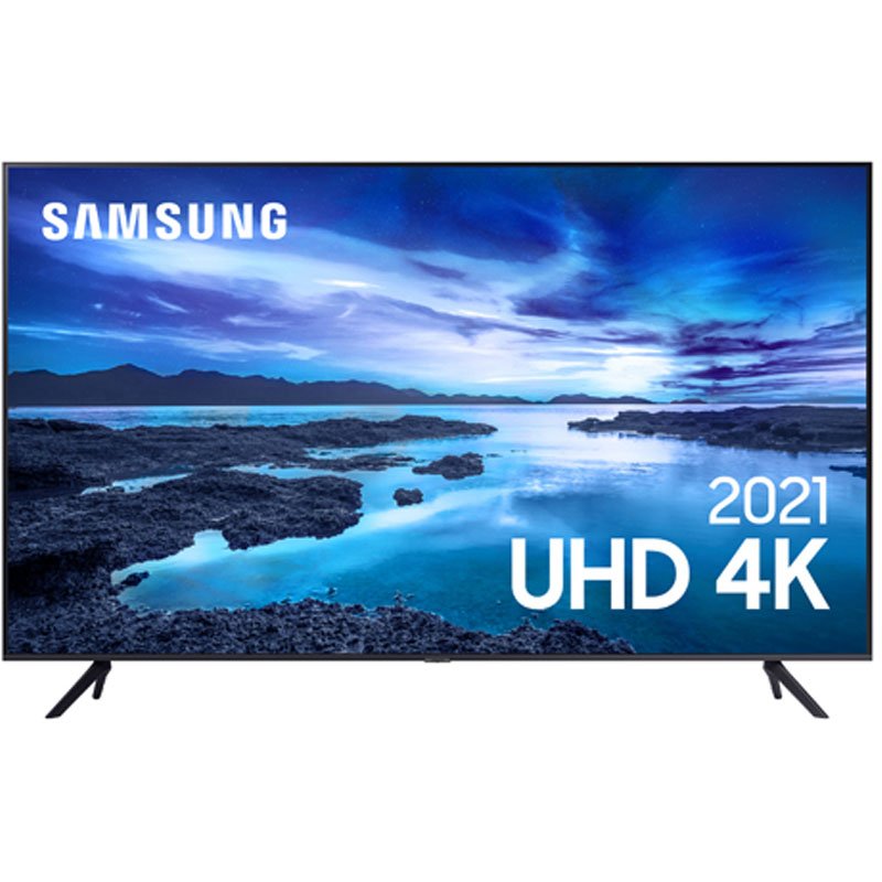 Smart TV Samsung 65 UHD 4K UN65AU7700GXZD Processador Crystal 4K Tela sem limites Visual Livre de Cabos Alexa built in Controle Unico