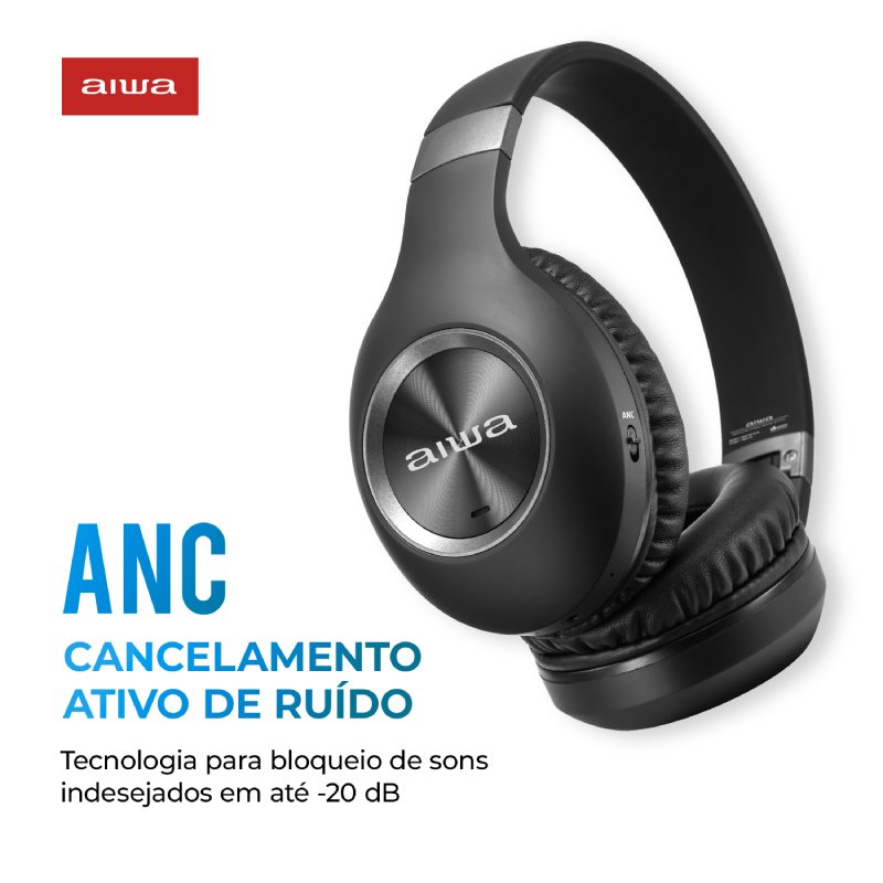 Headphone Bluetooth Aiwa Dobrável Preto Aws-hp-02-b