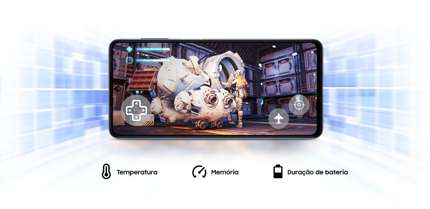 O Galaxy M52 5G oferece um Game Booster que aprende a otimizar a bateria, a temperatura e a memória ao jogar