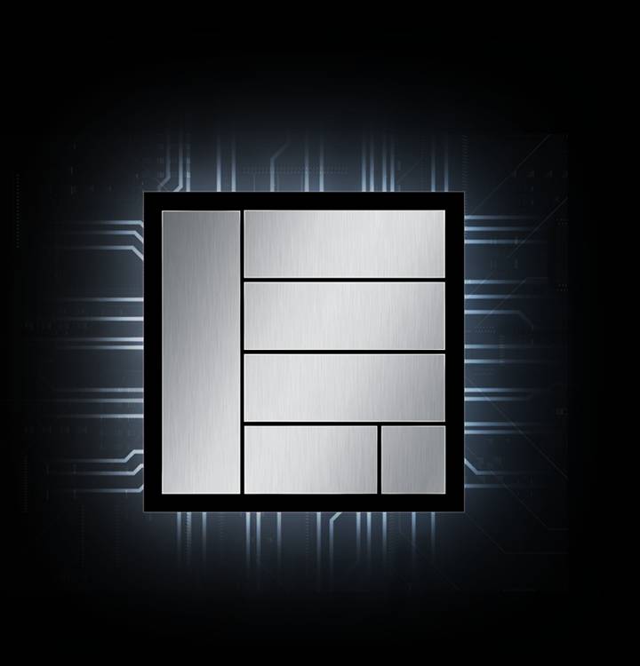 Ilustração de um chip processador, rodeado por linhas brilhantes que representam o circuito interno do telefone.