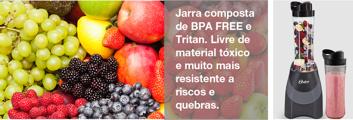 Jarra composta de BPA FREE e Tritan. Livre de material tóxico e muito mais resistente a riscos e quebras.