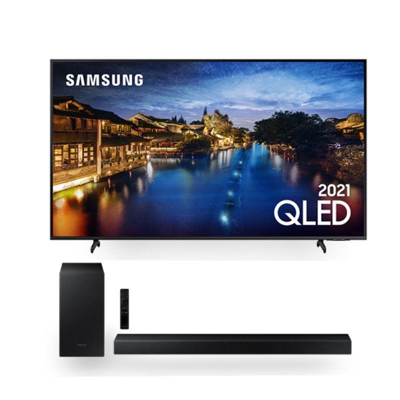 Combo Samsung Smart TV 55 QLED 4K 55Q60A e Soundbar Samsung HW-T450 2.1 Canais