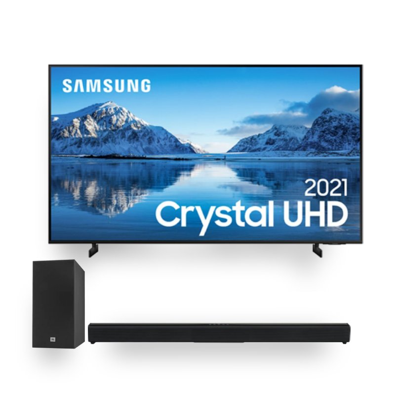 Combo Samsung Smart TV 65 Crystal UHD 4K 65AU8000 e Soundbar JBL Cinema SB160 2.1 canais