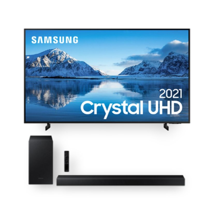 Combo Samsung Smart TV 65 Crystal UHD 4K 65AU8000 e Soundbar Samsung HW-T450 2.1 Canais