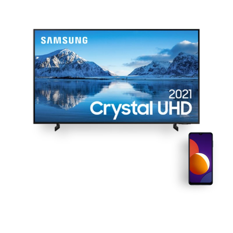 Combo Samsung Smart TV 65 UHD 4K 65AU7700 e Smartphone Samsung Galaxy M12 64GB Tela 6.5