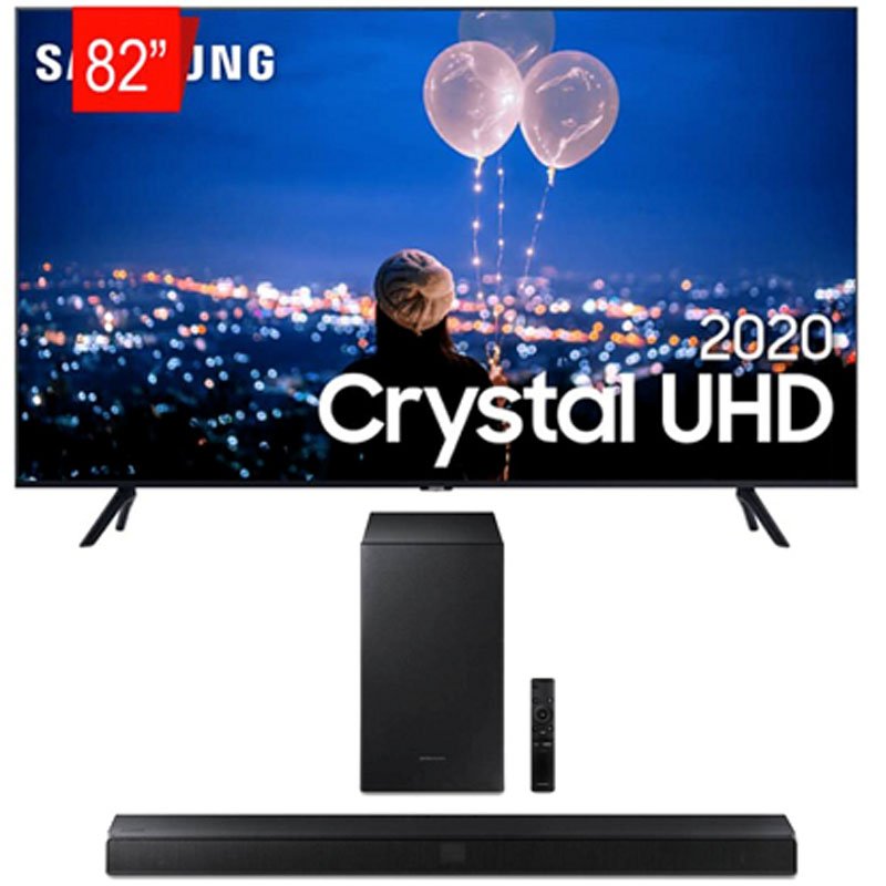 Combo Smart TV Samsung 82 Crystal UHD 4K U8000 Borda Ultrafina E Soundbar Samsung Bluetooth
