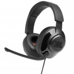 Headset JBL Quantum 300 para jogos de PC com múltiplas conexões de fio e microfone flip-up Preto